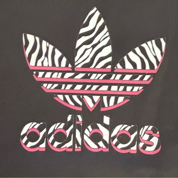 Adidas girls pullover sweatshirt Sz medium 10/12 zebra print trefoil - Picture 2 of 6